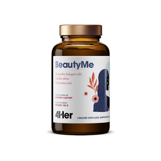 Gesundheitliches Beautyme 4her Pulver von HEALTH LABS in einer 120 g Packung, enthaltene Inhaltsstoffe und Verpackung sichtbar