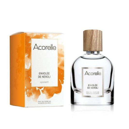 Bio Envolée de Néroli Eau de Parfum von ACORELLE, Flasche mit blumigem Néroli-Duft, stilvolle Verpackung sichtbar
