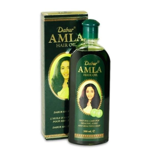 DABUR Amla Haaröl in 200 ml Flasche, zeigt das goldene Haaröl mit Amla-Extrakt in einer transparenten Flasche