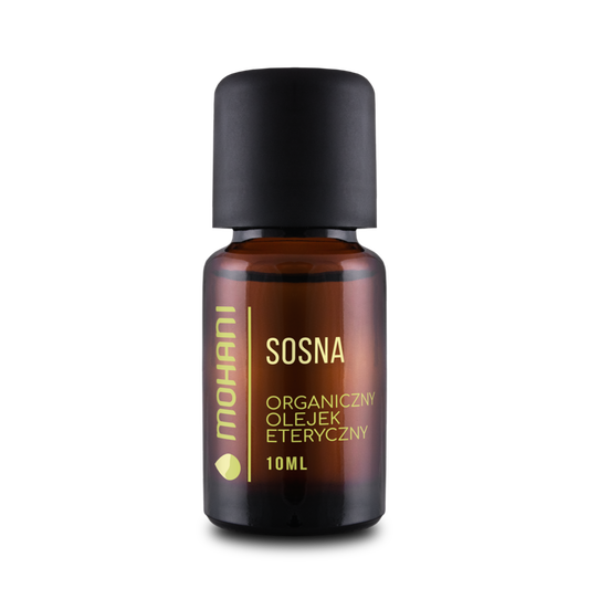 Ätherisches Bio-MOHANI-Kiefer Öl in dunkler Flasche, naturbelassenes Kiefernöl für Aromatherapie und Wellness.