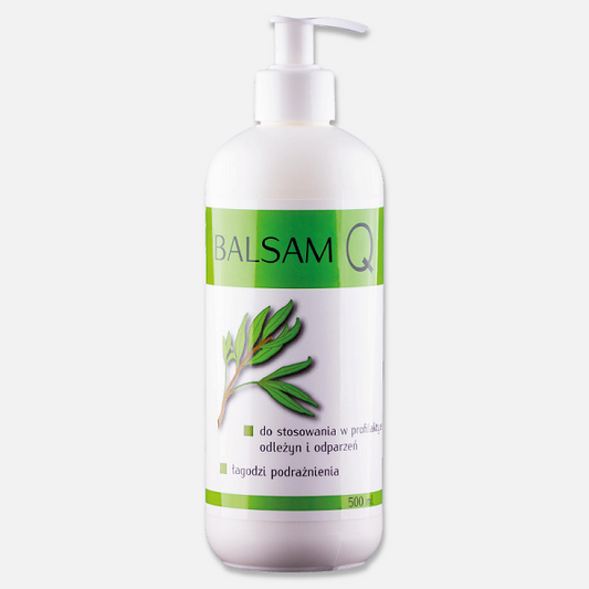 Beruhigender Balsam von INDIA COSMETICS in 500ml Flasche, cremige Textur und entspannender Duft.