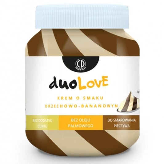 Creme mit Nuss-Bananen-Geschmack von CD, 350g Dose, cremige Nuss-Bananen-Creme in Dose sichtbar.