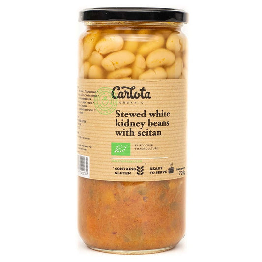 Bohneneintopf mit Seitan und Shitake-Pilzen, BIO, in einer Schüssel, von CARLOTA ORGANIC, 720g.