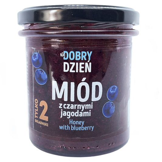 Heidelbeerhonig von Kozacki Beeberry in 375g Glas, mit frischen Heidelbeeren und natürlichem Bienenhonig, ideal für einen guten Tag