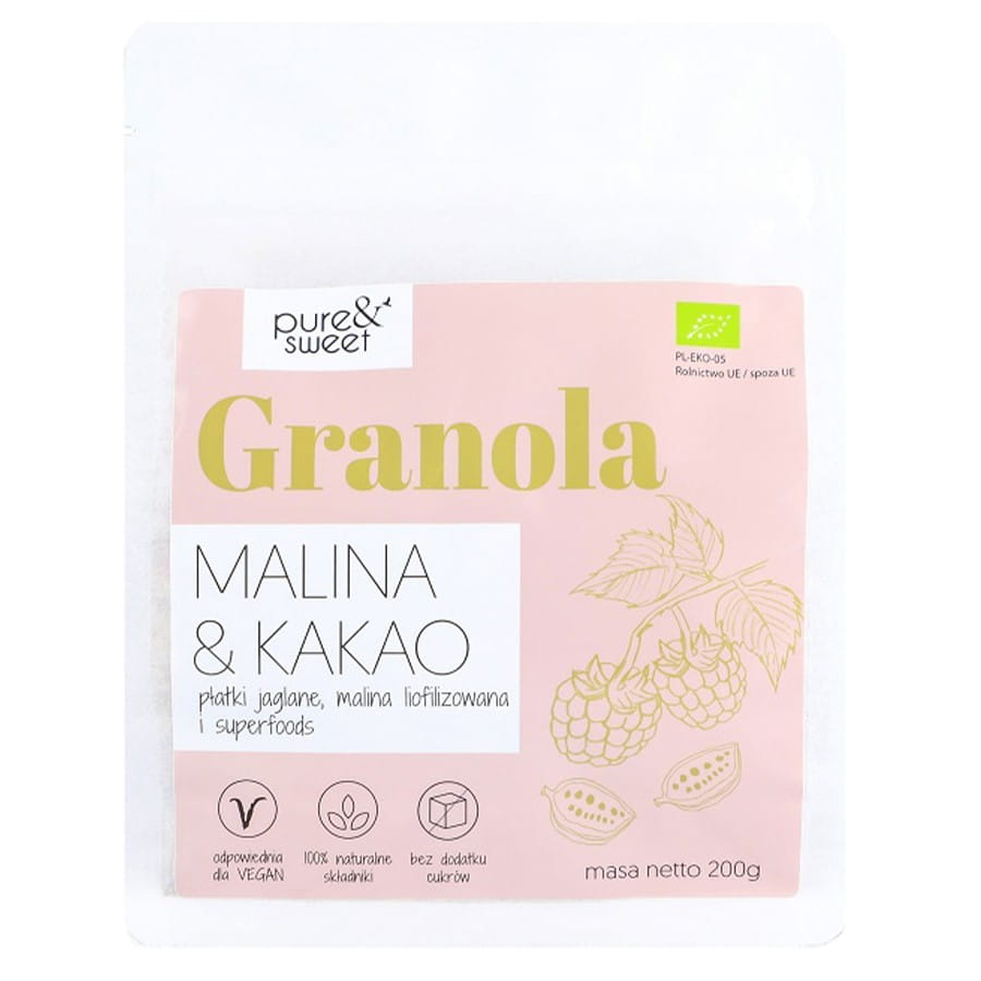 Granola Himbeere - Kakao BIO 200g PURE & SWEET Huvudsaklig produktbild