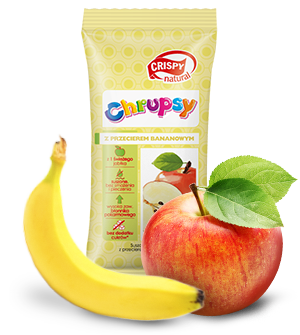 Apfelwürfel mit Bananenpüree in 12g CRISPY NATURAL Verpackung, fruchtige Kinder-Snack-Option, Nahaufnahme