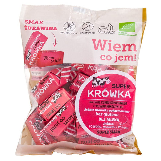 Glutenfreie, milchfreie Cranberry Fudges von SUPER KRÓWKA, BIO, 150g, cremige Süßigkeit mit Cranberry-Stückchen.