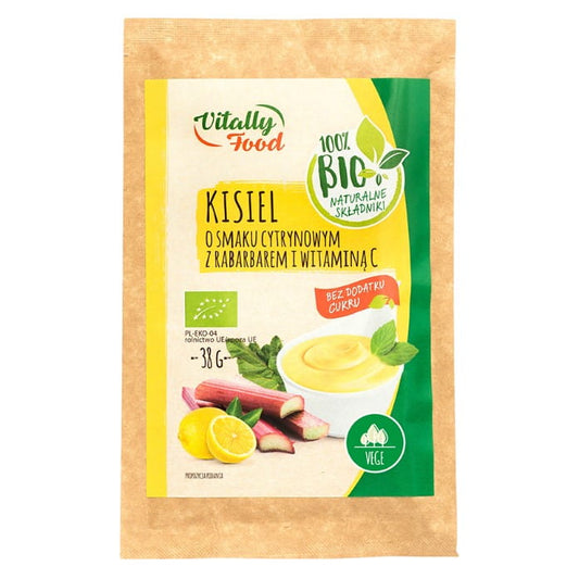 Bio Zitronen-Rhabarber Kissel von VITAL FOOD mit Vitamin C, zuckerfrei, 38g, erfrischender Fruchtgeschmack in Glas