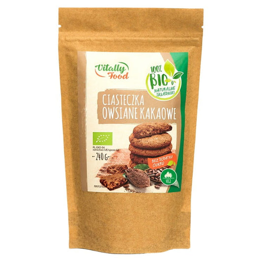 VITAL FOOD Bio Haferflocken-Kakao-Keks-Mischung ohne Zuckerzusatz, 240g, mit Haferflocken und Kakao in einer Packung