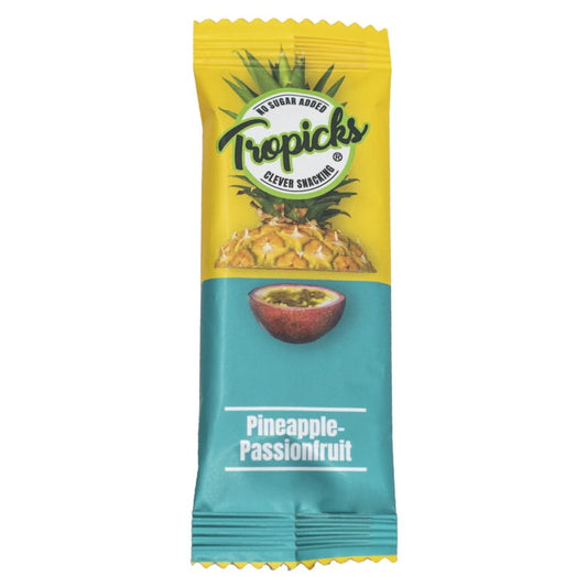 TROPICKS Ananas-Maracuja Riegel, 20 g, mit 96 % Ananas und 4 % Maracuja, Fruchtiger Snack in Verpackung