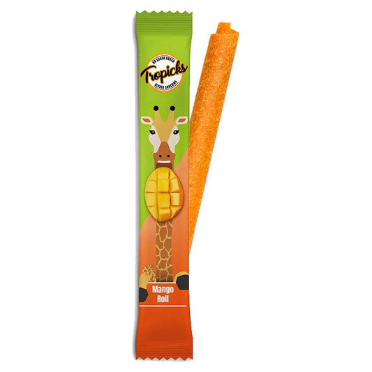 Mangorolle von TROPICKS, 27g, frische Mangostücke in einer transparenten Verpackung, ideal für Snacks oder Desserts.