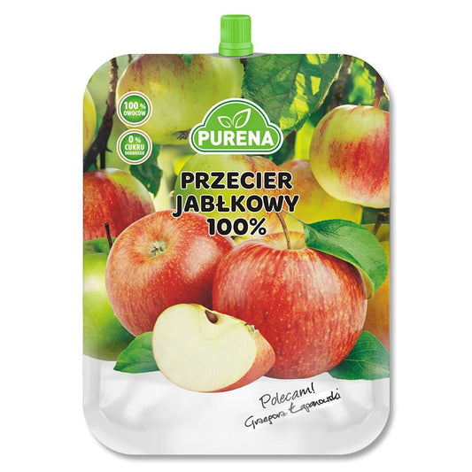 Apfelpüree 100% von PURENA, 350g, cremiges, natürliches Apfelmus in einer weißen Schüssel auf Holztisch.