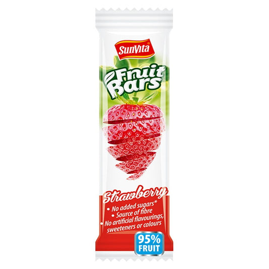 Bunter Erdbeer-Fruchtriegel von SUNVITA ohne Zuckerzusatz, 20g, mit frischem Fruchtgeschmack und natürlicher Süße.