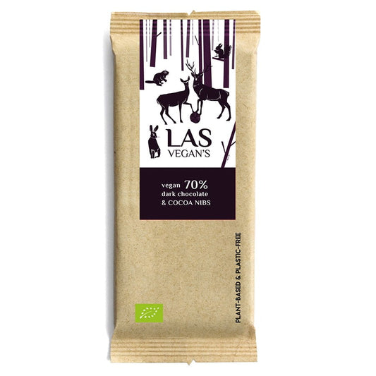 Vegane Schokolade mit zerkleinerten Kakaobohnen 70% 50g LAS VEGANS