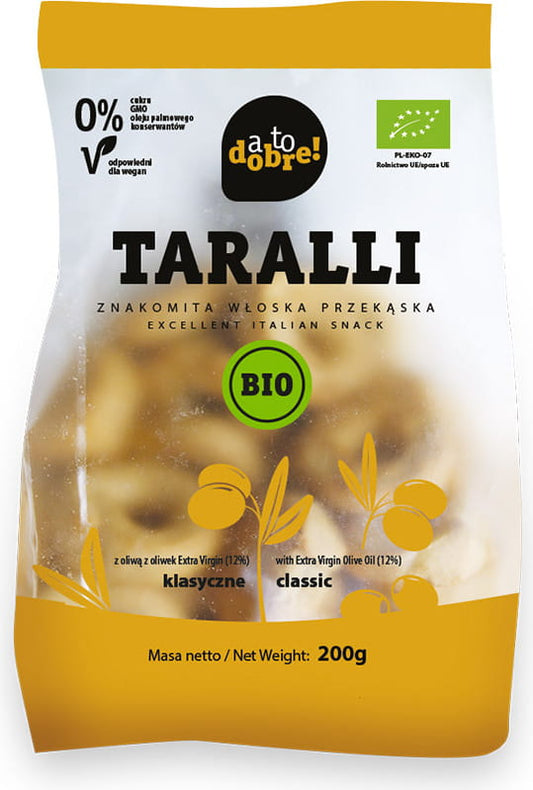 Bio Taralli Classic von A TO DOBRE! in 200g-Packung, knusprige italienische Snacks auf dem Bild.