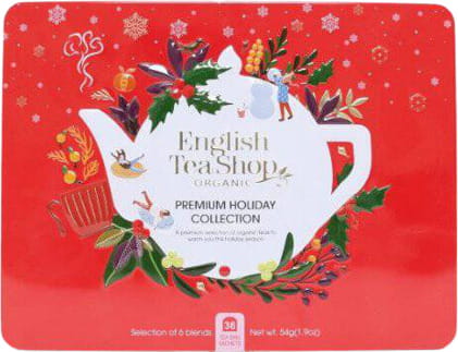 Weihnachtstee in roter Metalldose von ENGLISH TEA SHOP, 6 Bio-Geschmacksrichtungen, 36 Teebeutel, festliches Design