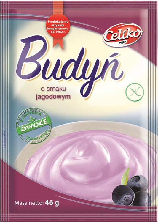 Glutenfreier Beerengeschmack Pudding von CELIKO in 46g Becher, cremige Textur, fruchtiges Aroma, ideal als Dessert oder Snack