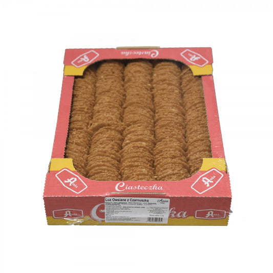 Lose Haferplätzchen mit Schwarzkümmel von ANIA, 1 kg, frische und knackige Kekse in einer offenen Verpackung.