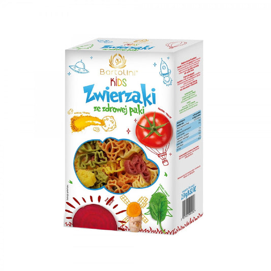 Bunte Pasta Tiere von BARTOLINI, 250g, kindgerechte Nudelform mit Tiermotiven, ideal für Kinderessen.