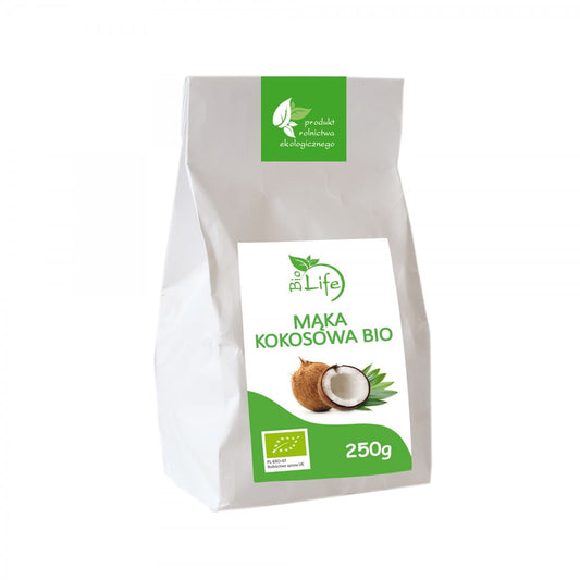 Bio-Kokosmehl von BIOLIFE in 250 g Packung, feines, getrocknetes Kokosmehl für Backen und Kochen, natürliche Bio-Qualität
