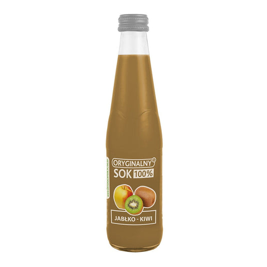 Biurkom Flampol Apfelsaft mit Kiwi, 100% Fruchtsaft, 330 ml Flasche mit grünem Kiwi und Apfel auf Etikett