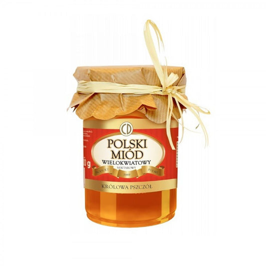 Blütennektarhonig in 370 g Glas von CD S.A., goldene Farbe, flüssig, natürlich und aromatisch.