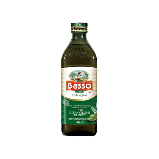 Hellgrünes Flaschenbild mit 500 ml ITALMEX Olivenöl extra vergine, flüssig und glänzend, auf weißem Hintergrund