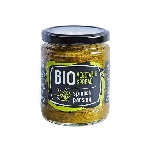 Bio Gemüsepaste Spinat mit Petersilie von LAT EKO FOOD, cremige grüne Paste in 235 g Verpackung