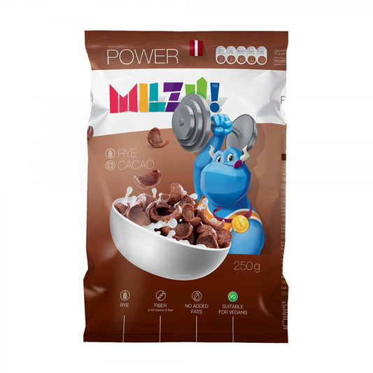 Milzu Bootsroggenflocken Stärke in 250 g Packung, zeigt die hellen Roggenflocken in einer Packung auf einem weißen Hintergrund