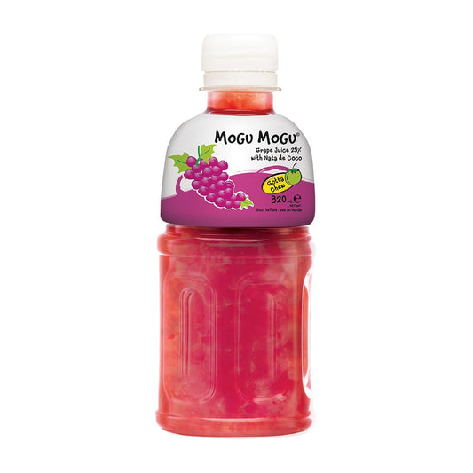 Mogu Mogu Getränk mit Traubengeschmack und Kokosgelee in 320 ml Flasche, erfrischendes Fruchtgetränk mit Kokoseinlage