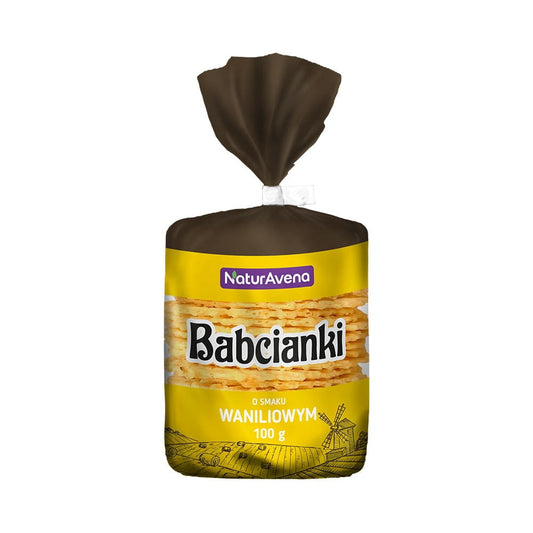 Vegane Waffeln ohne Fett und Farbstoffe, Vanille, NATURAVENA, 100 g, knusprige Waffeln auf einem Teller.