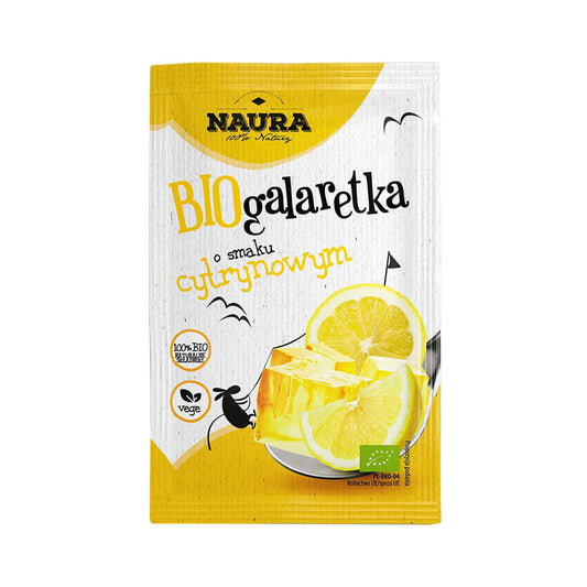 Bio Zitronengelee von NAURA in 38 g Glas, glänzendes geliertes Fruchtgelee mit Zitronengeschmack, frisch und aromatisch.