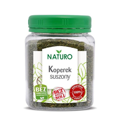 Getrockneter Dill von NATURO, 40 g, frischer grüner Dill mit zarten Blättern und aromatischem Duft auf einem weißen Hintergrund