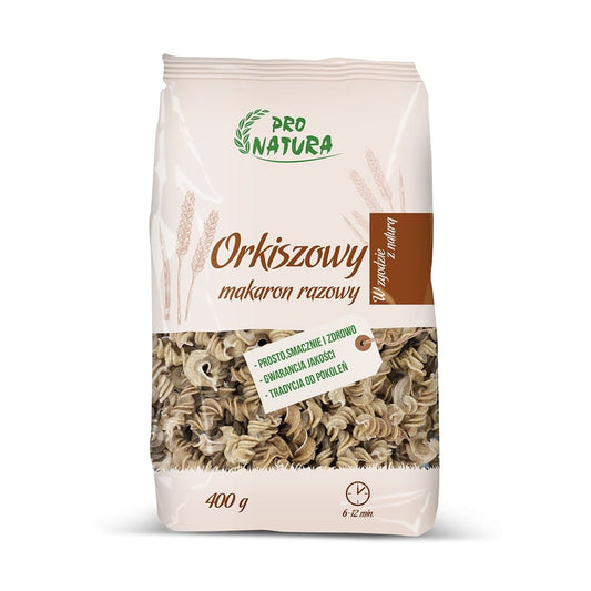 Vollkorn-Dinkel-Nudeln von PRO NATURA, 400 g, trockene Nudeln in einer transparenten Packung