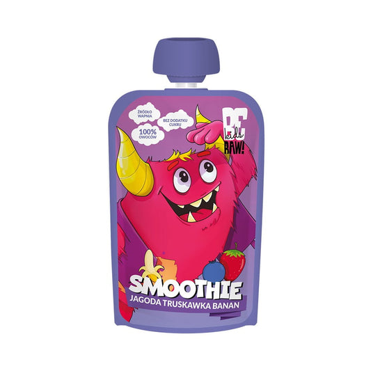 Beeren-Erdbeer-Bananen-Smoothie von PURELLA FOOD in 100 g Becher, zeigt frisches Fruchtpüree mit Beeren, Erdbeeren und Bananen