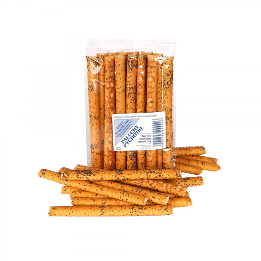 Bunte Pychotka-Sticks in 100 g Packung von STEMA, schokoladige Leckerei mit bunten Streuseln, auf weißem Hintergrund.