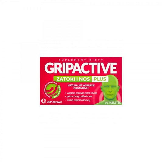 USP Gripactive Nebenhöhlen und Nase Plus mit 10 Tabletten, enthält pflanzliche Wirkstoffe zur Unterstützung bei Schnupfen und verstopfter Nase