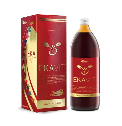 Ekavit mit Ginseng von EKAMEDICA in 1000ml Flasche, zeigt die Flasche mit Ginseng-Extrakt für Energie und Gesundheit.