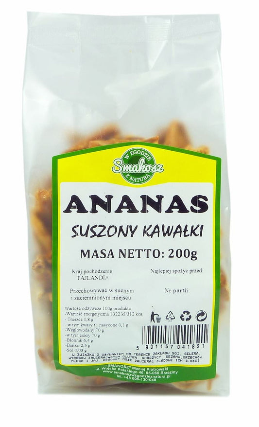 Getrocknete Ananasstücke von SMAKOSZ in 200g Verpackung, fruchtige Trockenfrüchte für Snacks und Desserts