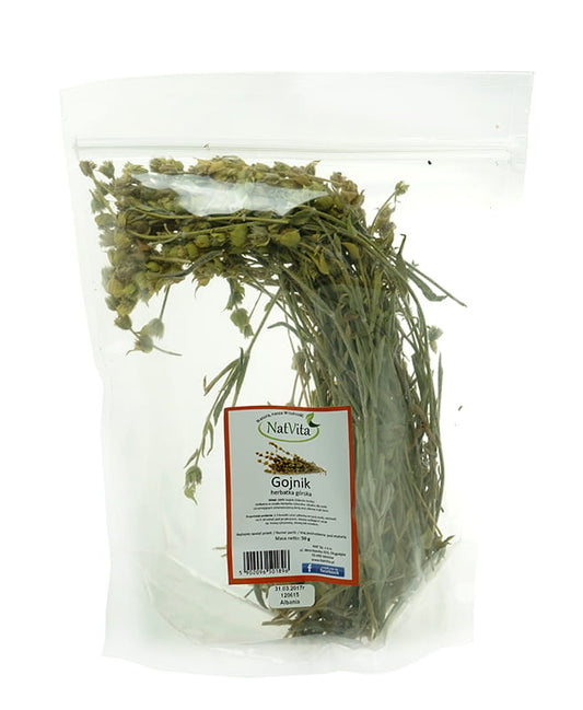 Ganzer Bergtee von NATVITA, 50g, frischer Bergtee in einer transparenten Verpackung, zeigt die getrockneten Teeblätter.
