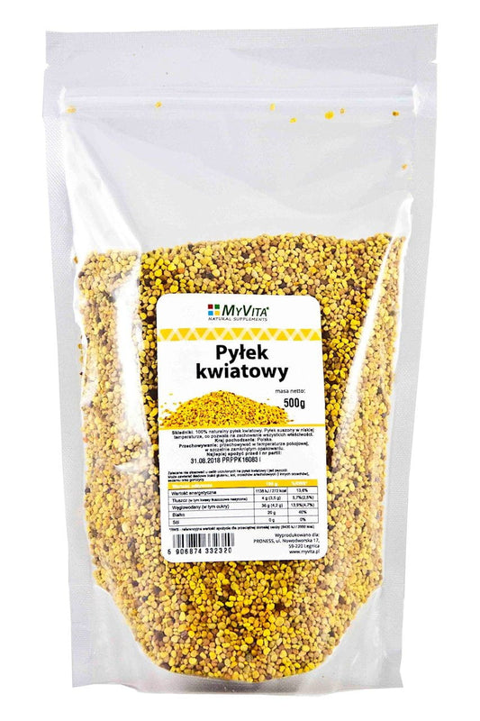 Heller Blütenpollen in 500g Doypack von MYVITA, naturbelassene Blütenpollen in einer praktischen Verpackung.
