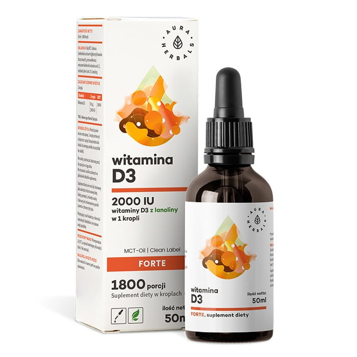 Vitamin D3 FORTE 2000 IE auf MCT-Öl (1800 Portionen) - Tropfen 50 ml AURA HERBALS