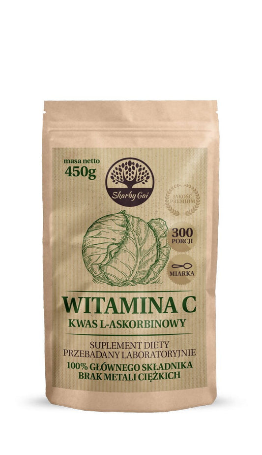 Vitamin C aus Kohl, 450g, von SKARBY GAI, zeigt frischen Kohl in einer Packung für gesunde Ernährung.
