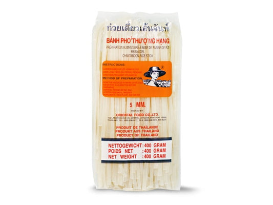 Reisnudeln 5mm von VIVIO, 400g Packung, dünne Reisnudeln für asiatische Gerichte, sichtbar in der Verpackung