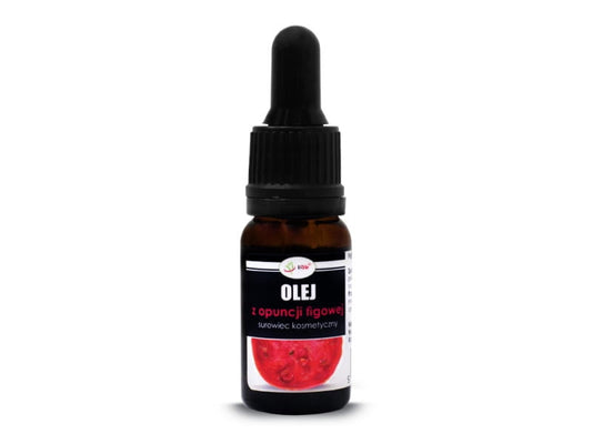 Kaktusfeigenöl von VIVIO in 10ml Flasche, zeigt die klare Flüssigkeit und die Verpackung des natürlichen Pflegeprodukts.