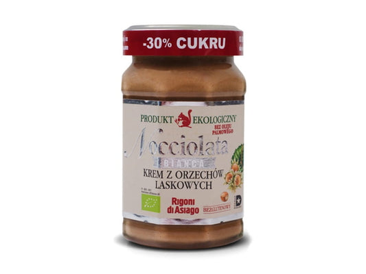 Nocciolata BIO Haselnusscreme bianco in 270g Glas, cremige Nuss-Nougat-Creme mit Haselnüssen und Kakao, ideal für Brot und Desserts