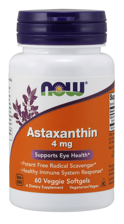 Astaxanthin 4mg Kapseln von NOW FOODS, 60 vegane Kapseln, Nahrungsergänzungsmittel gegen oxidative Belastung