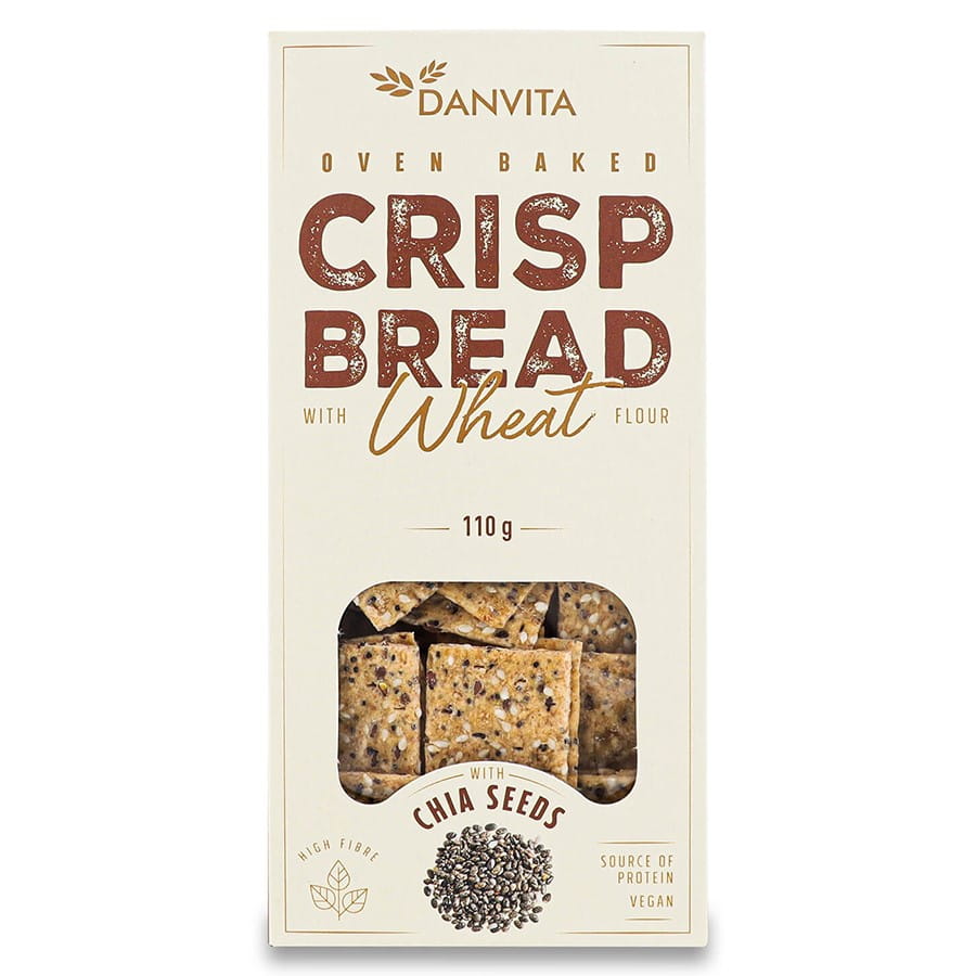 DANVITA Weizencracker mit Chiasamen, 110g, knusprige Vollkorncracker mit sichtbaren Chiasamen auf dem Bild