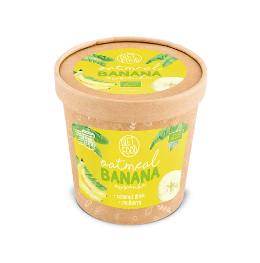 Haferflocken mit Banane in 70g Packung von Diet-Food.pl, gesundes Frühstück mit frischen Bananen und Hafer.