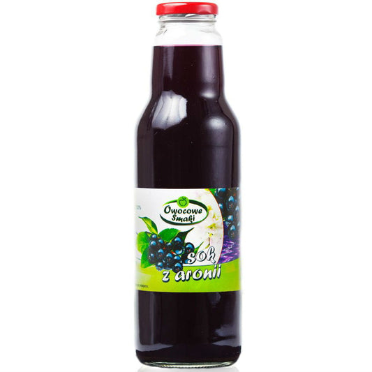 Bio Aroniasaft von OWOCOWE SMAKI, 750 ml Flasche, mit fruchtigem Aroniaromen, naturbelassen und biologisch hergestellt.
